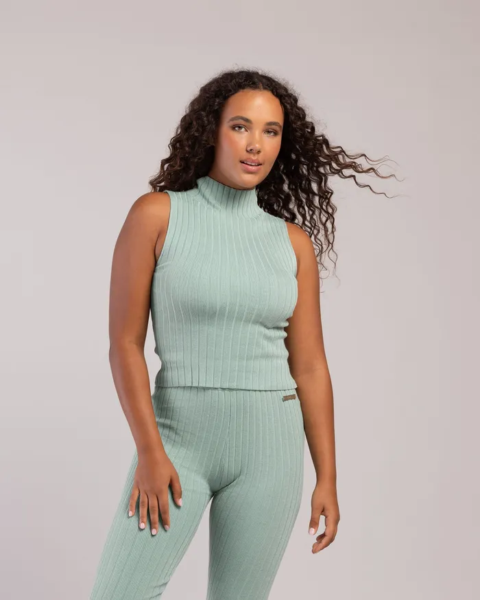 Tops Adult Rib Lounge Funnel Neck Sage Rib Bloch