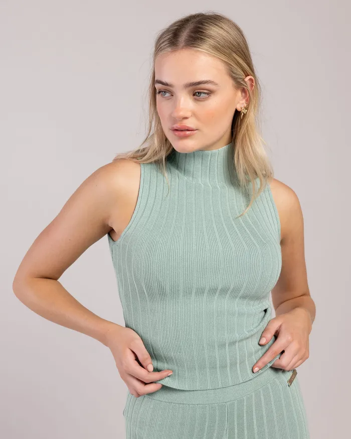 Tops Adult Rib Lounge Funnel Neck Sage Rib Bloch