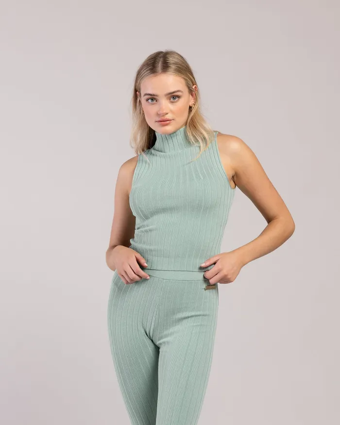 Tops Adult Rib Lounge Funnel Neck Sage Rib Bloch