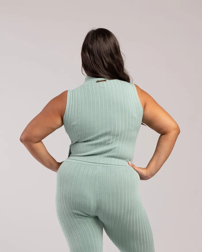 Tops Adult Rib Lounge Funnel Neck Sage Rib Bloch