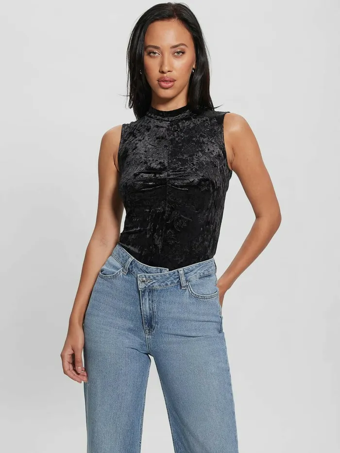 Tops Aida Floral Velvet Bodysuit Black 8211 GUESS Women