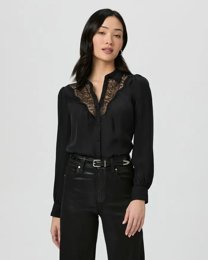 Tops and Blouses Women Clairette Blouse 8211 Black Silk PAIGE