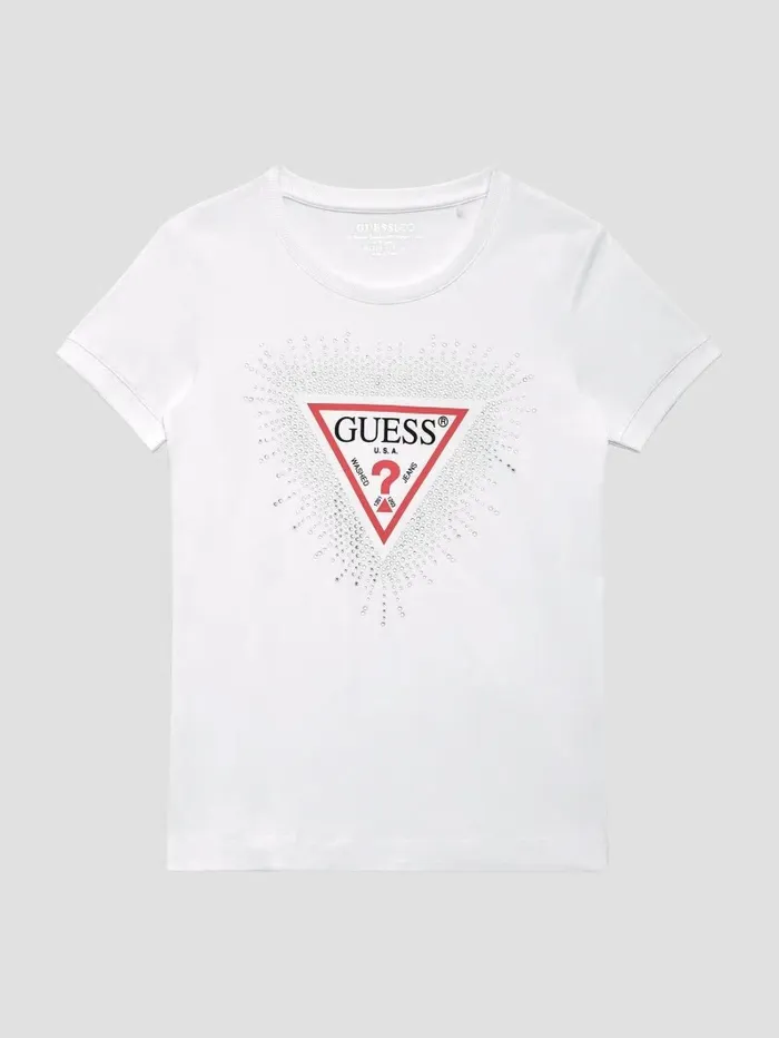 Tops Eco Signature Rhinestone Tee Pure White 8211 GUESS Women Tops Eco Signature Rhinestone Tee Pure White 8211 GUESS Women
