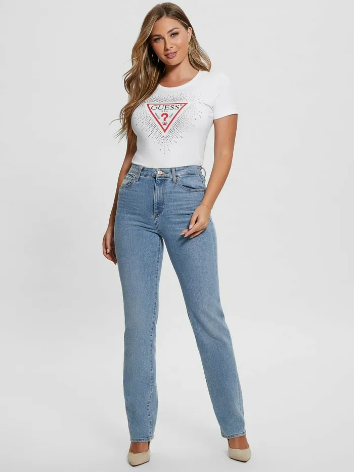 Tops Eco Signature Rhinestone Tee Pure White 8211 GUESS Women Tops Eco Signature Rhinestone Tee Pure White 8211 GUESS Women