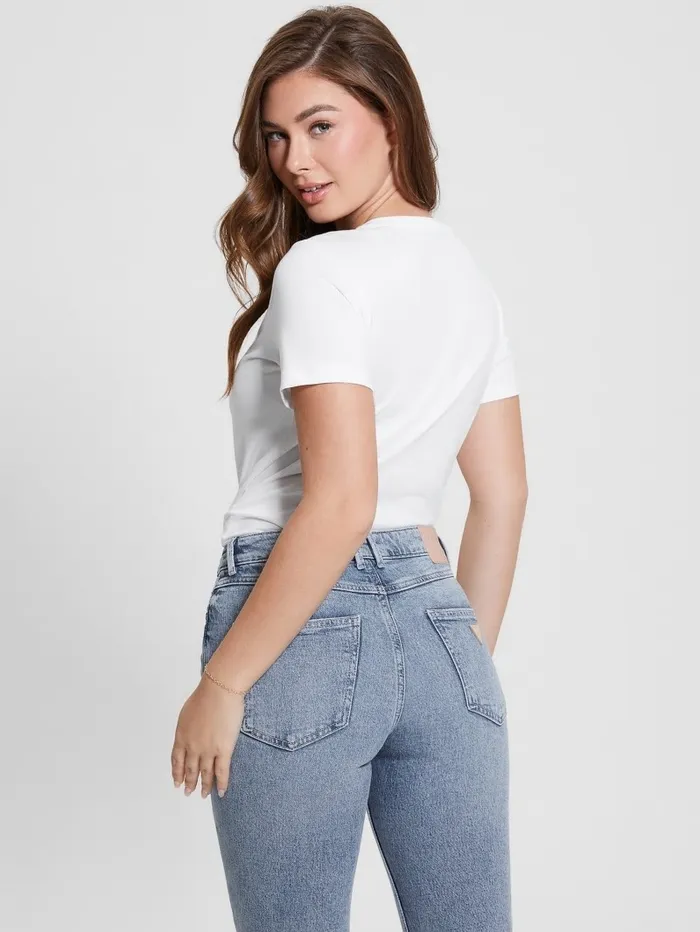 Tops GUESS Women Eco Crewneck Rhinestone Logo Tee Pure White Tops GUESS Women Eco Crewneck Rhinestone Logo Tee Pure White