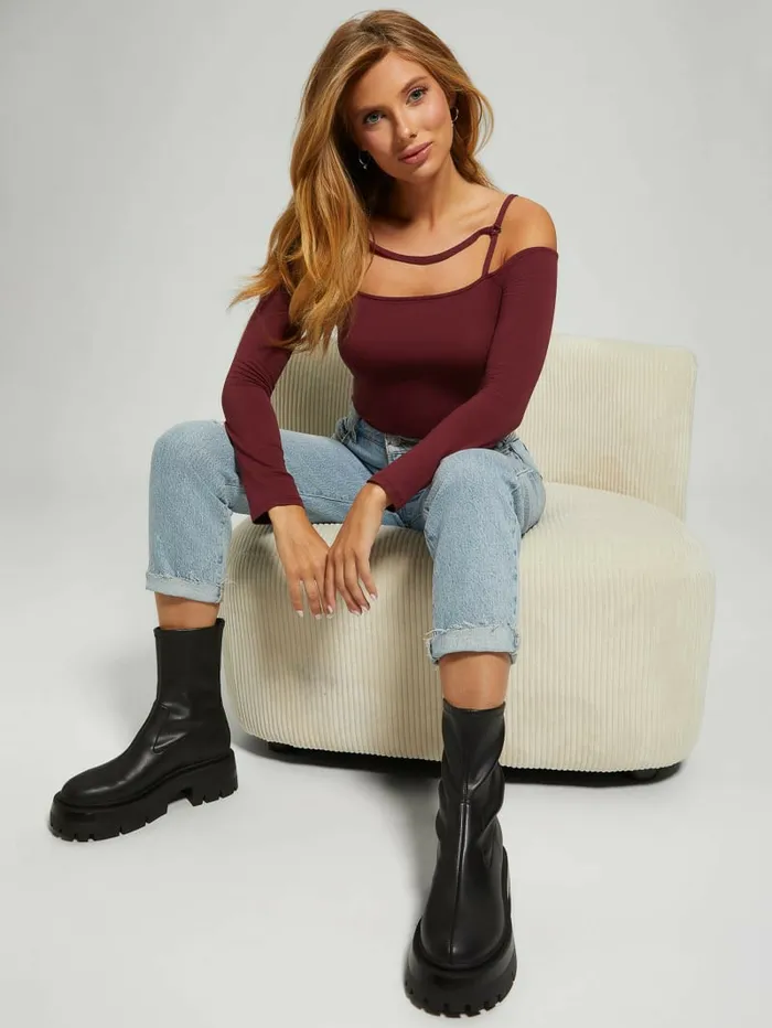 Tops GUESS Women Eco Malaya Harnessed Bodysuit Mystic Wine Tops GUESS Women Eco Malaya Harnessed Bodysuit Mystic Wine