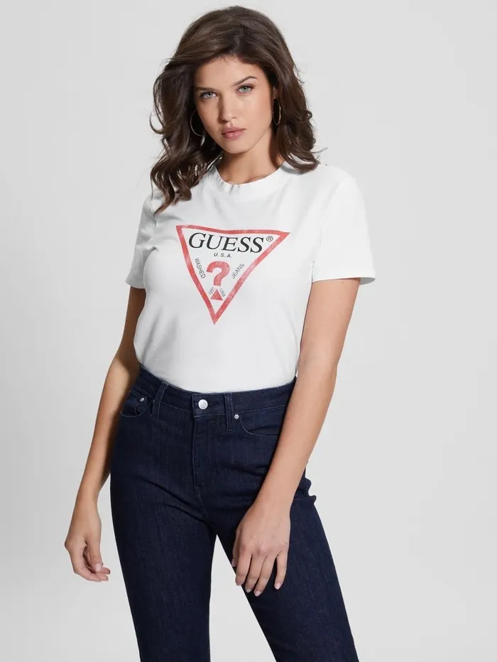 Tops GUESS Women Eco Triangle Logo Tee Pure White Tops GUESS Women Eco Triangle Logo Tee Pure White