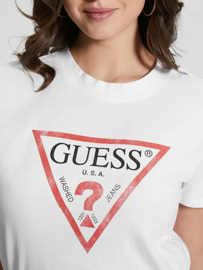 Tops GUESS Women Eco Triangle Logo Tee Pure White Tops GUESS Women Eco Triangle Logo Tee Pure White