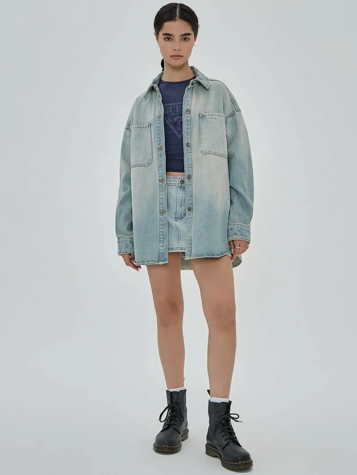 Tops GUESS Women GUESS Originals Authentic Denim Shirt Go Tinted Light Wash Tops GUESS Women GUESS Originals Authentic Denim Shirt Go Tinted Light Wash