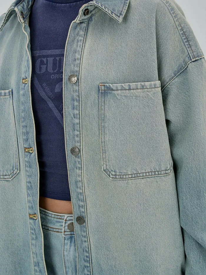 Tops GUESS Women GUESS Originals Authentic Denim Shirt Go Tinted Light Wash Tops GUESS Women GUESS Originals Authentic Denim Shirt Go Tinted Light Wash