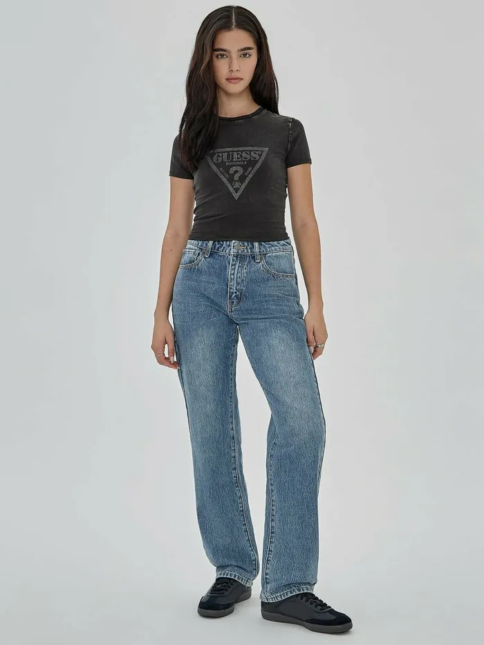 Tops GUESS Women GUESS Originals Vintage Triangle Baby Tee Jet Black Multi Tops GUESS Women GUESS Originals Vintage Triangle Baby Tee Jet Black Multi