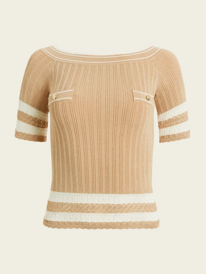 Tops GUESS Women Olivia Sweater Top Nude Sand Tops GUESS Women Olivia Sweater Top Nude Sand