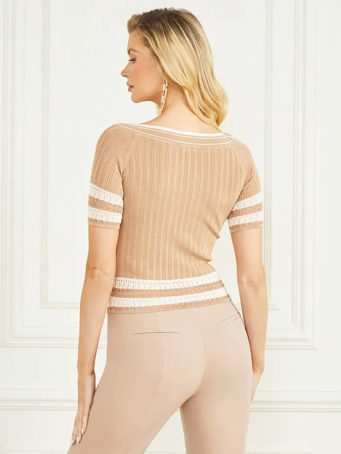 Tops GUESS Women Olivia Sweater Top Nude Sand Tops GUESS Women Olivia Sweater Top Nude Sand