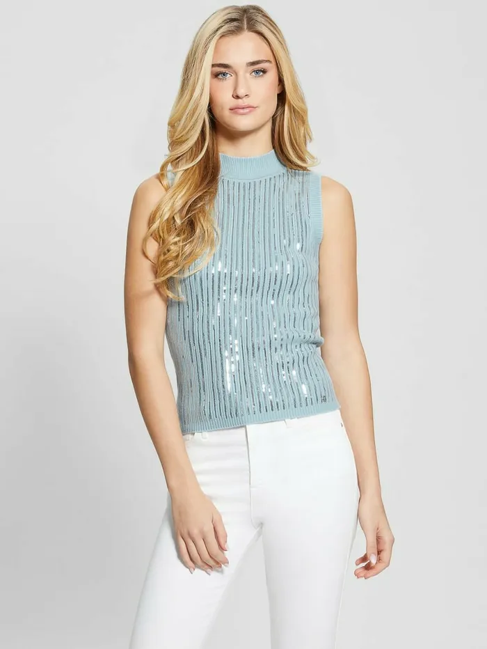 Tops GUESS Women Vivian Sequin Tank Top Whimsical Blue