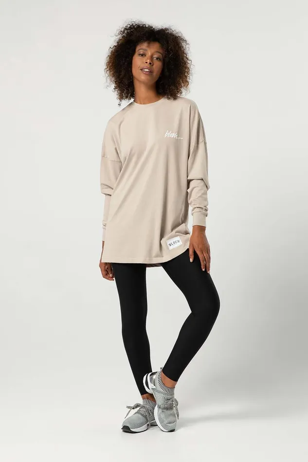 Tops Ladies Bloch Print Oversized Long Sleeve Tee Oat 8211 Bloch Adult
