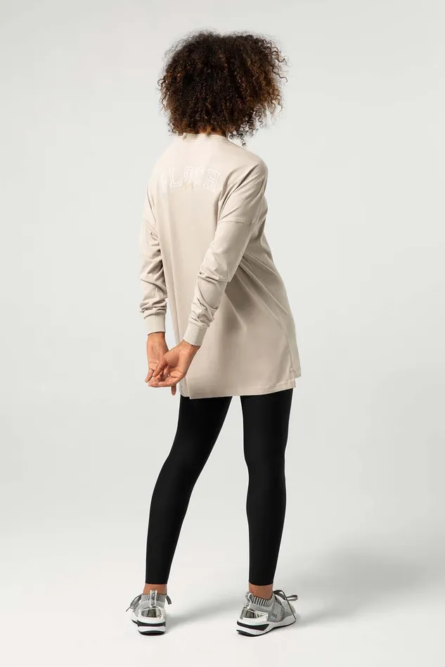 Tops Ladies Bloch Print Oversized Long Sleeve Tee Oat 8211 Bloch Adult