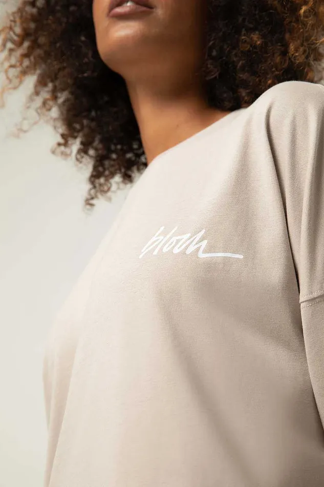 Tops Ladies Bloch Print Oversized Long Sleeve Tee Oat 8211 Bloch Adult