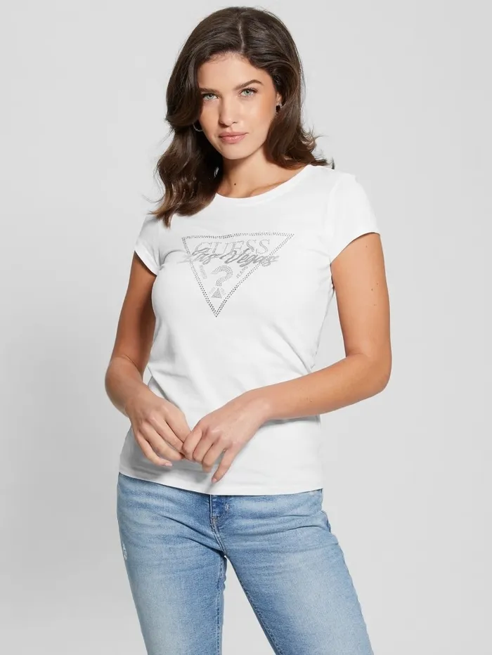 Tops Las Vegas Rhinestone Signature Tee Pure White 8211 GUESS Women
