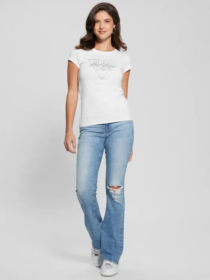Tops Las Vegas Rhinestone Signature Tee Pure White 8211 GUESS Women