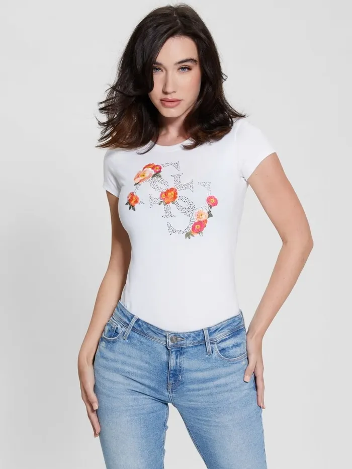 Tops Quattro G Floral Tee Pure White 8211 GUESS Women Tops Quattro G Floral Tee Pure White 8211 GUESS Women