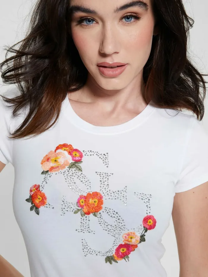 Tops Quattro G Floral Tee Pure White 8211 GUESS Women Tops Quattro G Floral Tee Pure White 8211 GUESS Women