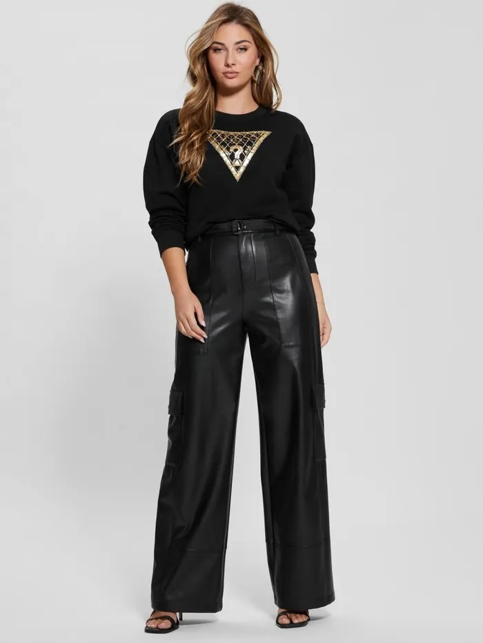 Tops Women Crystal Mesh Logo Sweatshirt Black GUESS Tops Women Crystal Mesh Logo Sweatshirt Black GUESS