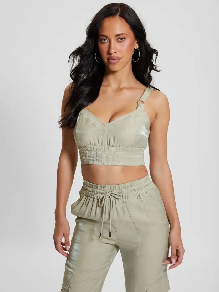 Tops Women Eco Emma Satin Crop Top Dusty Fern Multi GUESS