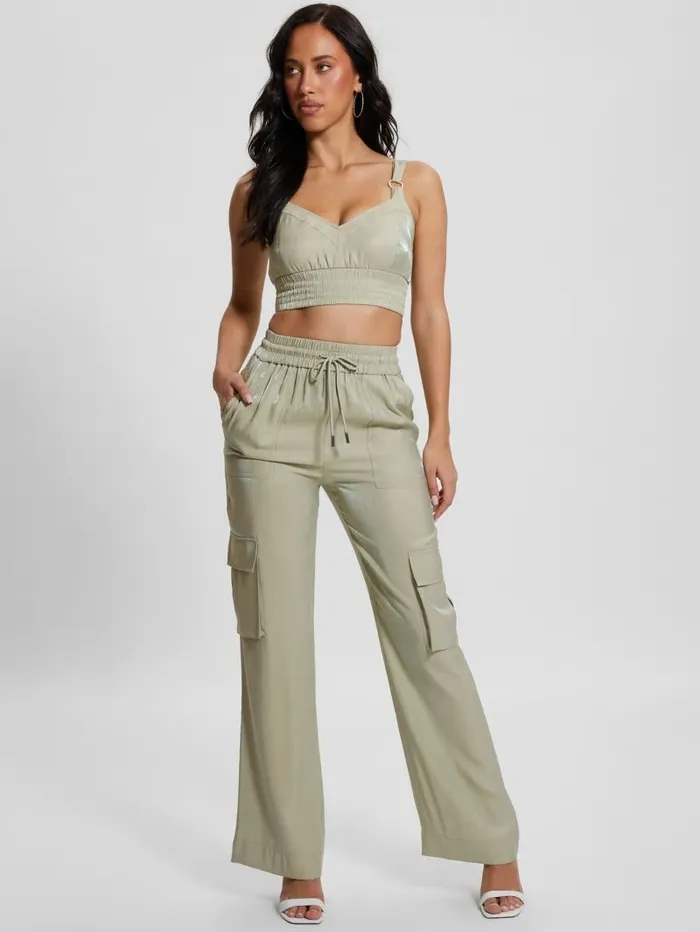 Tops Women Eco Emma Satin Crop Top Dusty Fern Multi GUESS Tops Women Eco Emma Satin Crop Top Dusty Fern Multi GUESS