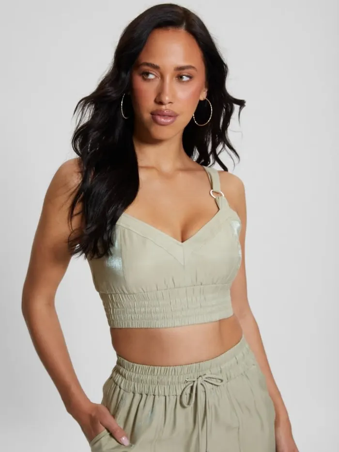 Tops Women Eco Emma Satin Crop Top Dusty Fern Multi GUESS Tops Women Eco Emma Satin Crop Top Dusty Fern Multi GUESS