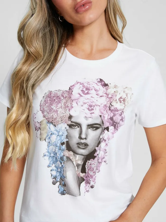 Tops Women GUESS Flora Fresh Easy Tee Pure White Tops Women GUESS Flora Fresh Easy Tee Pure White