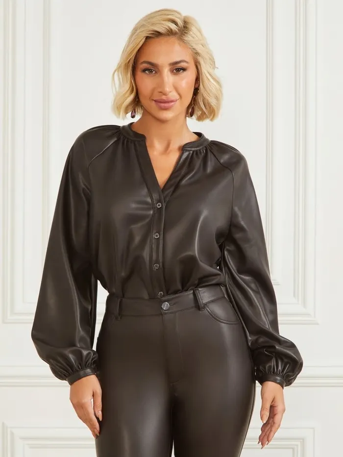 Tops Women GUESS Foxton Blouse Dark Roast