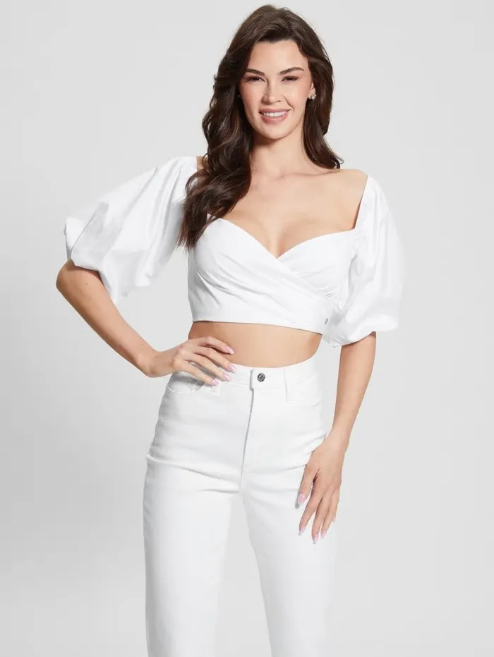 Tops Women GUESS Jun PuffSleeve Blouse Pure White