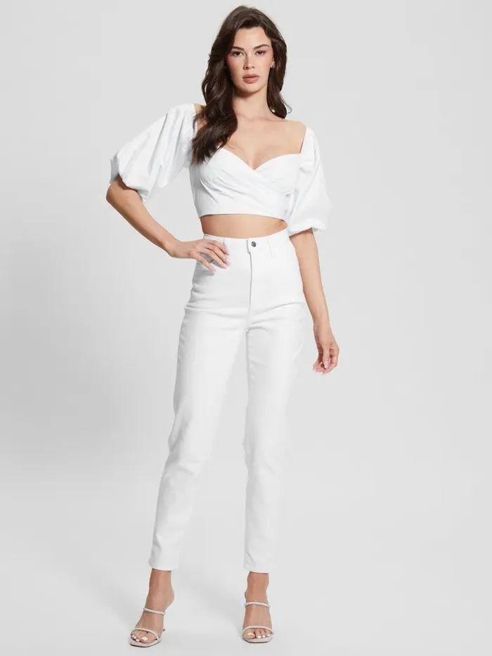 Tops Women GUESS Jun PuffSleeve Blouse Pure White