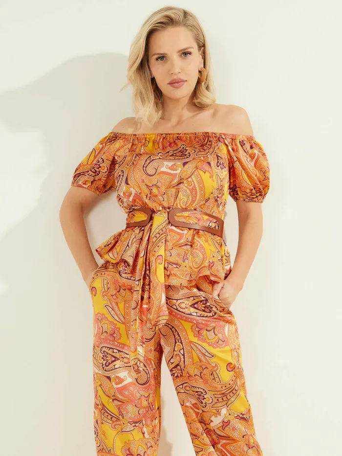 Tops Women GUESS Penny Printed OfftheShoulder Top Cabo Paisley