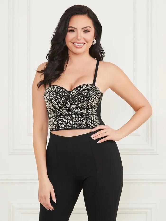 Tops Women GUESS Zoe Bustier Top Jet Black Multi