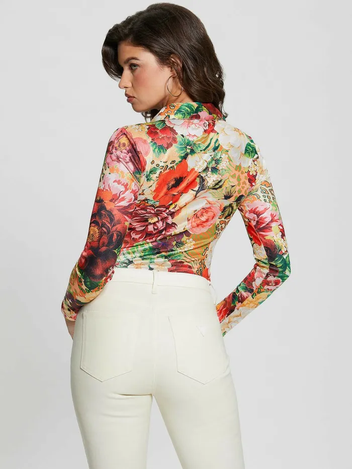 Tops Women Milana Shirred Printed Blouse Peony Animal Print GUESS Tops Women Milana Shirred Printed Blouse Peony Animal Print GUESS