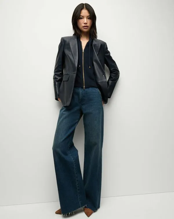 Vega Leather Dickey Jacket Navy Women Veronica Beard Jackets and Outerwear