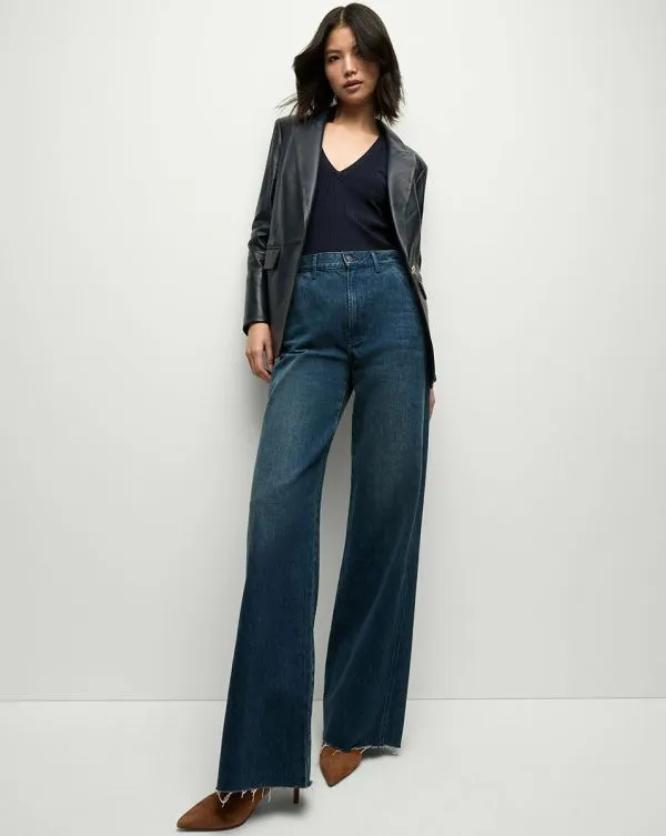 Vega Leather Dickey Jacket Navy Women Veronica Beard Jackets and Outerwear