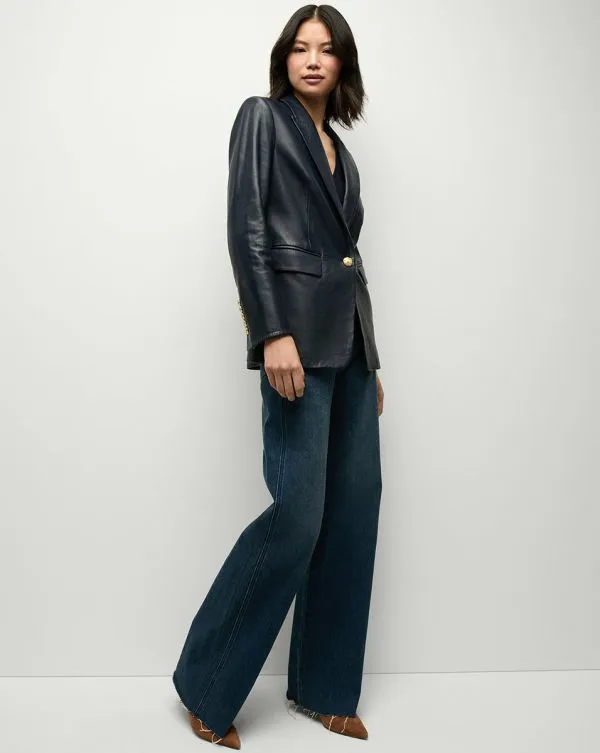 Vega Leather Dickey Jacket Navy Women Veronica Beard Jackets and Outerwear