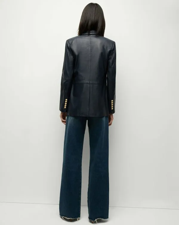 Vega Leather Dickey Jacket Navy Women Veronica Beard Jackets and Outerwear