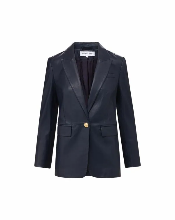 Vega Leather Dickey Jacket Navy Women Veronica Beard Jackets and Outerwear