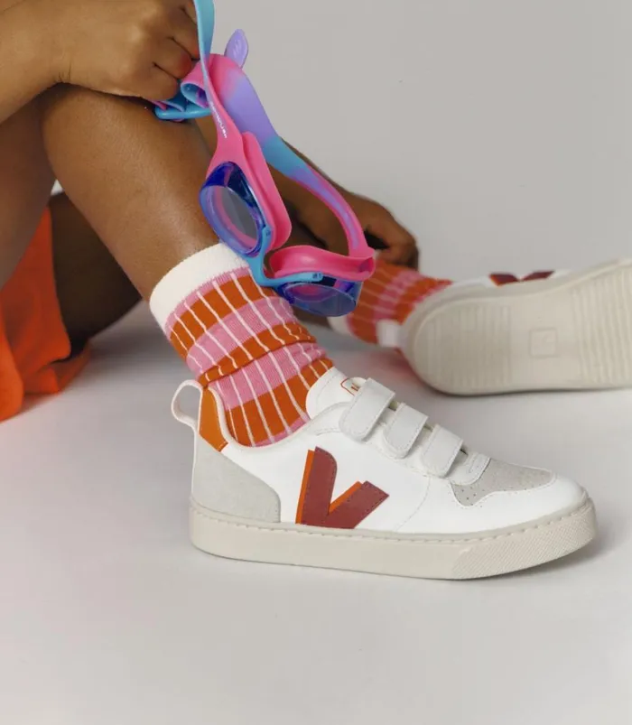 VEJA V10 CWL WHITE MARSALA ORANGE FLUO Kids Vegan