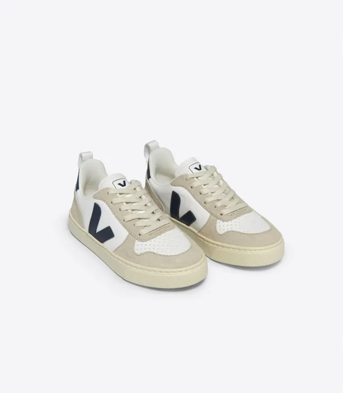 VEJA V10 LACES CHROMEFREE LEATHER WHITE NAUTICO ALMOND Kids V10