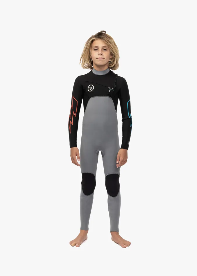Vissla 7 Seas Boys 32 Bolt Full Chest Zip Wetsuit GREY Youth Wetsuits