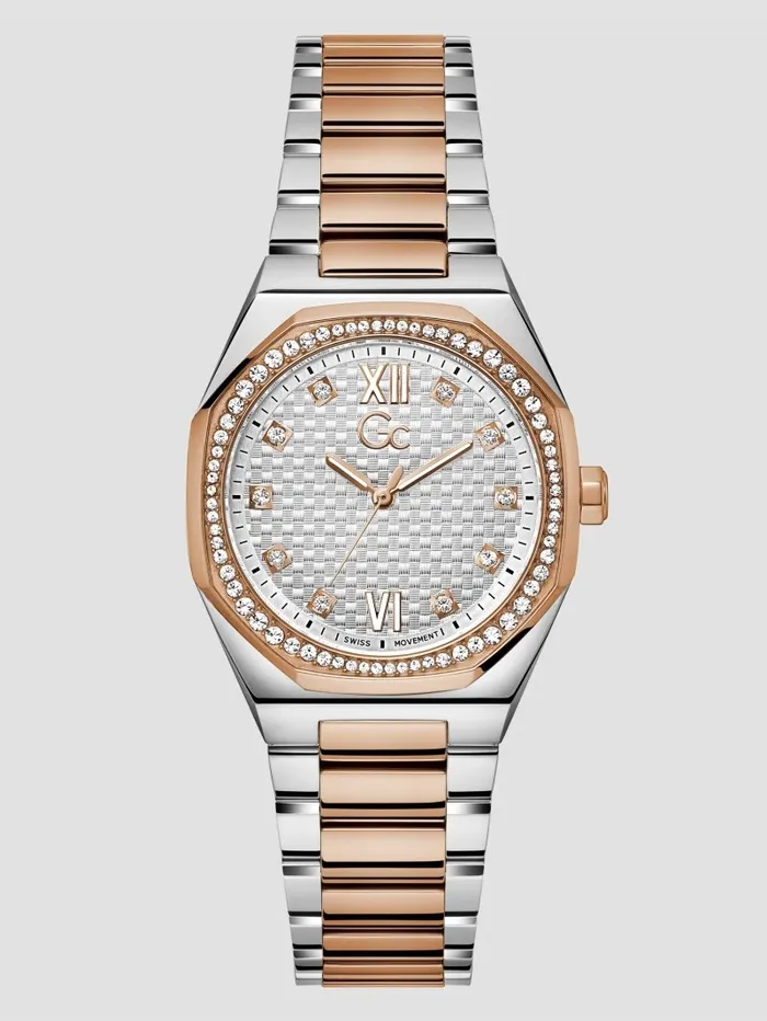 Watches GUESS Women Gc Rose Gold and SilverTone Crystal Analog Watch Rose Gold Watches GUESS Women Gc Rose Gold and SilverTone Crystal Analog Watch Rose Gold