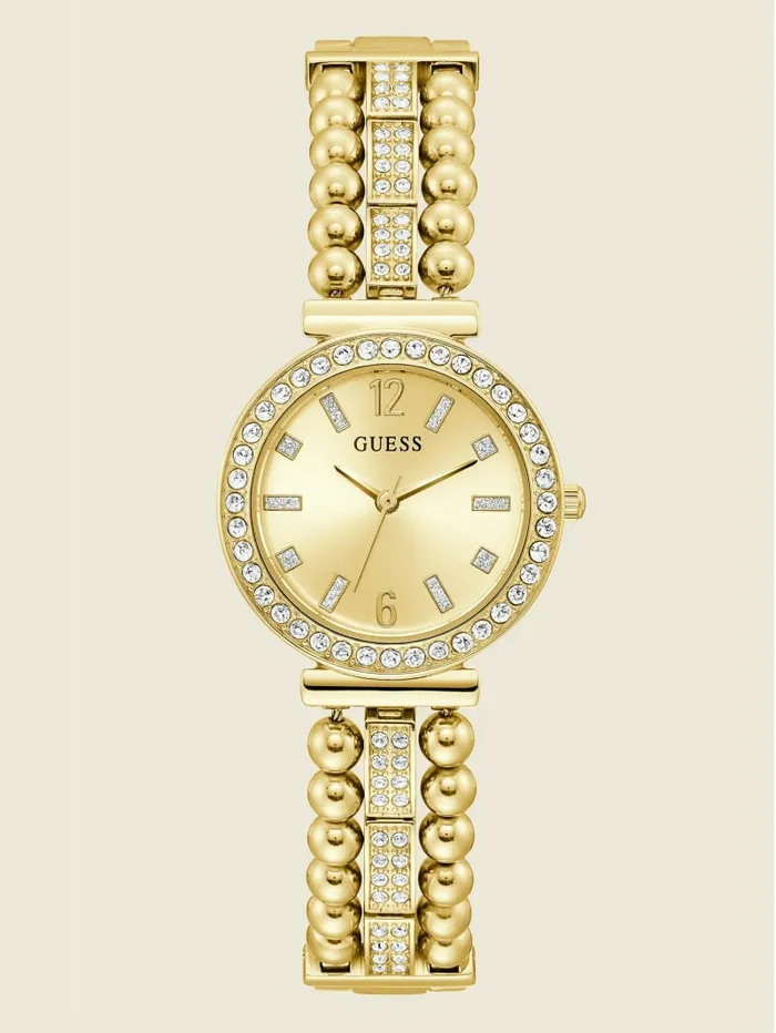 Watches GUESS Women GoldTone and Rhinestone Analog Watch Rose Gold