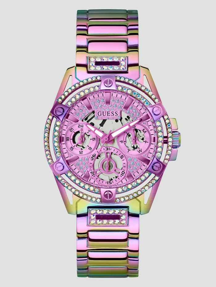 Watches GUESS Women Iridescent Rhinestone CutThrough Watch Wine