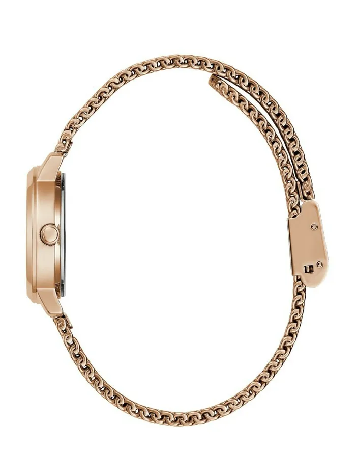 Watches GUESS Women Rose GoldTone Mesh Diamond Analog Watch Silver Watches GUESS Women Rose GoldTone Mesh Diamond Analog Watch Silver