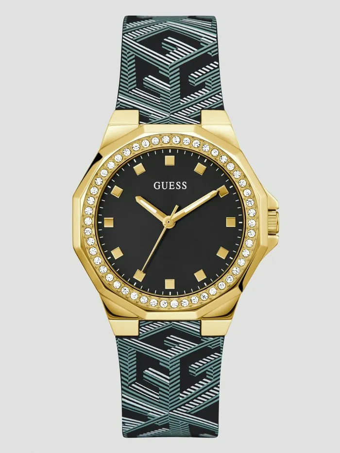 Watches Women Blue GoldTone Silicon Watch Black And Gold GUESS