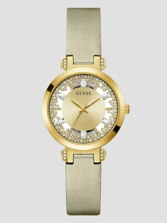 Watches Women GoldTone Crystal Analog Watch Gold GUESS
